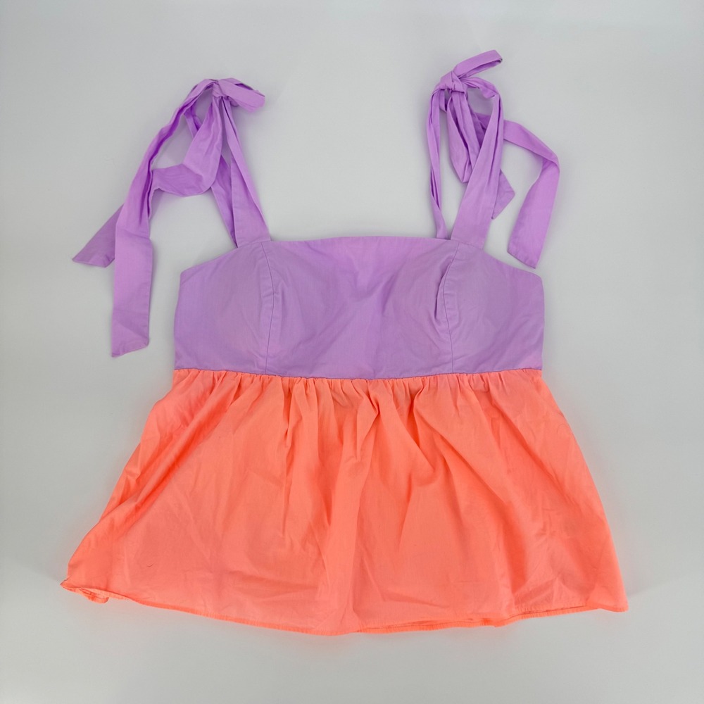 Lilly Pulitzer Anlee Cotton‎ Crop Top Purple Orange Colorblock Tie Strap Sz 10